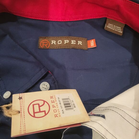 NWT Roper Texas Flag Long Sleeve Button Down Men's Western Shirt 2XL Rodeo - Picture 6 of 8